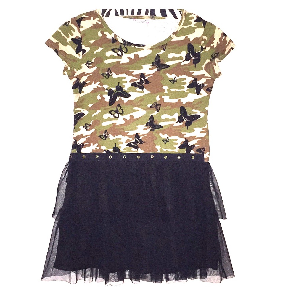 Camo Dress with Butterflies and Black Mesh Skirt